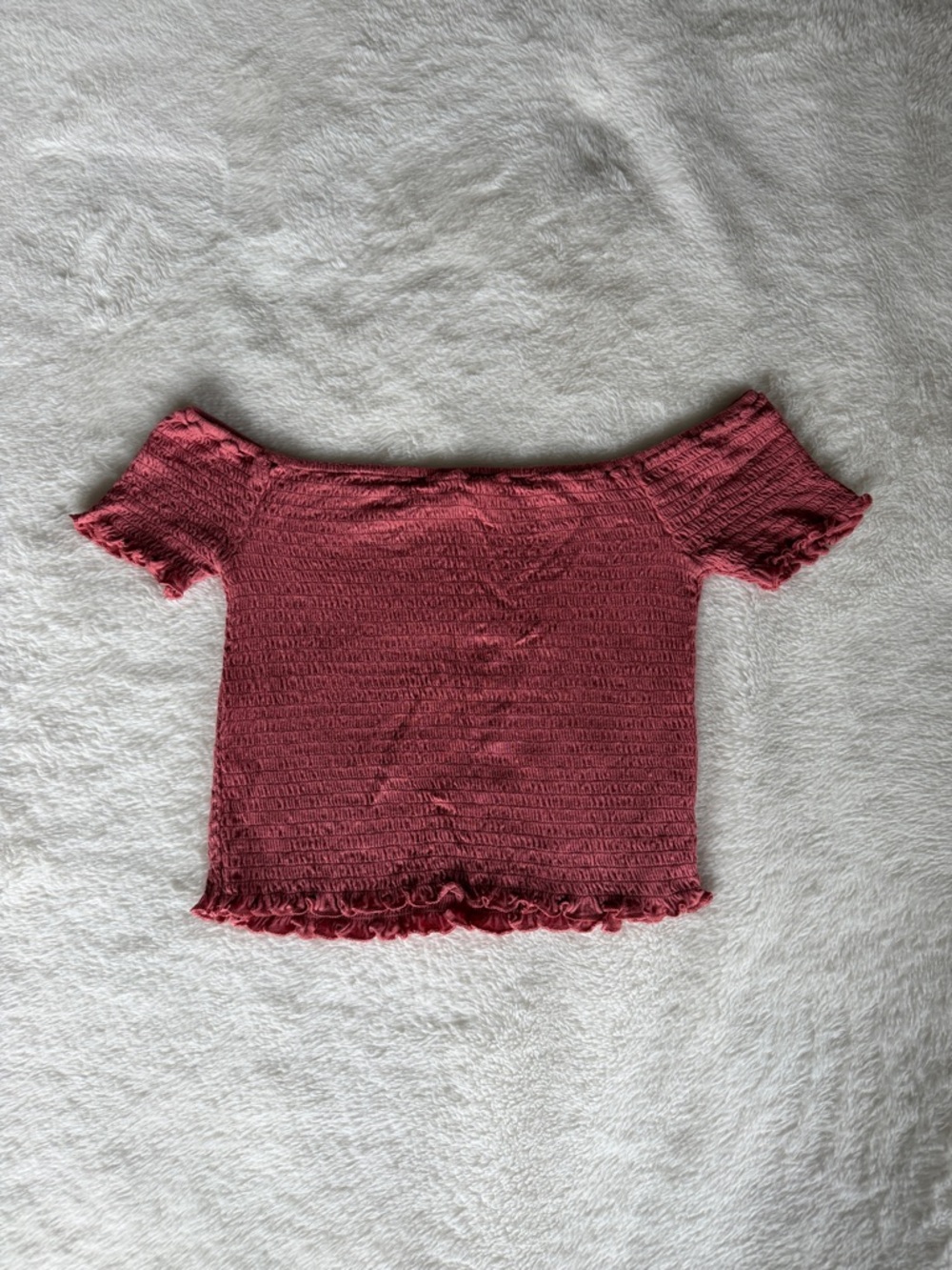 Tilly's Dusty Rose Smocked Off-Shoulder Crop Top
